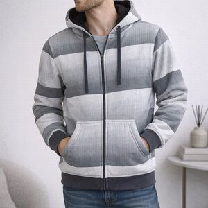 Hybrid & company Gray Ombre Striped Hooded Zip Sweater